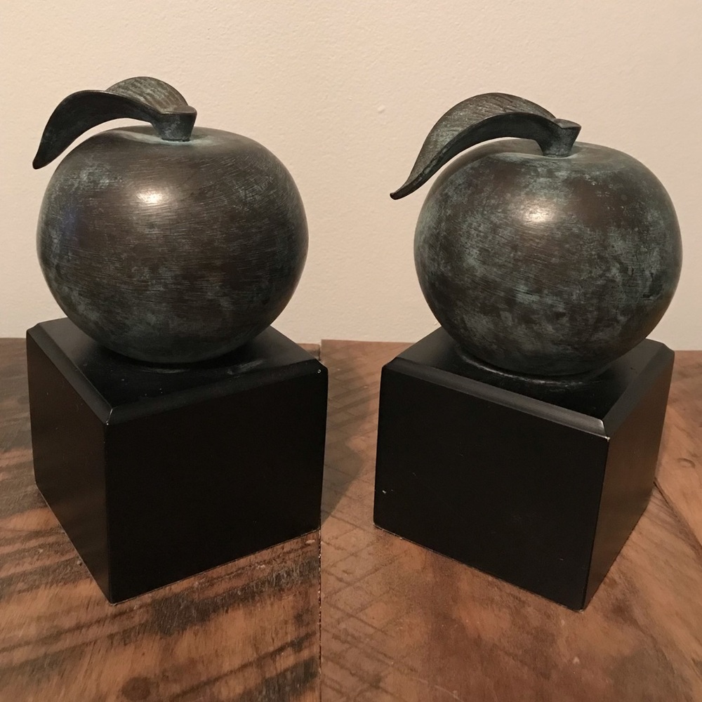 Pair of Ethan Allen Home Decor Brass Apple Paperweights or Book Ends